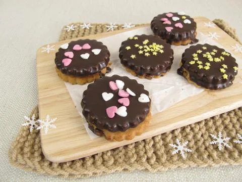 Filled double chocolate biscuits Stock Photos