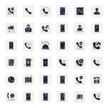 Filled Editable Vector Icons from Call Set with 36 High Resolution Icons Stock Illustration