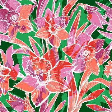 Filled with joy spring summer bright floral seamless pattern. Stock Illustration