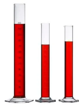 Filled measuring cylinders Stock Photos