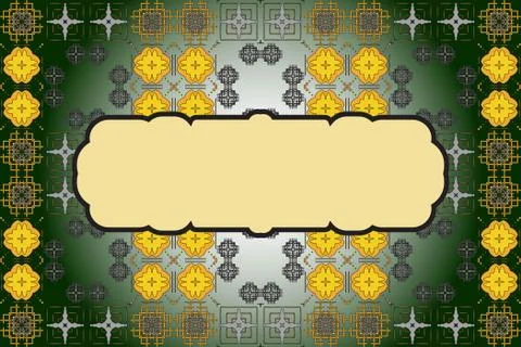 Filled with ornaments of various complex patterns of gold and s Stock Illustration