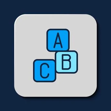Filled outline ABC blocks icon isolated on blue background. Alphabet cubes .. Stock Illustration