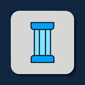 Filled outline Ancient column icon isolated on blue background.  Vector Stock Illustration