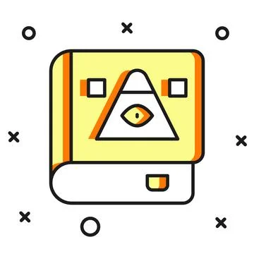 Filled outline Ancient magic book with alchemy recipes and mystic spells an.. Stock Illustration
