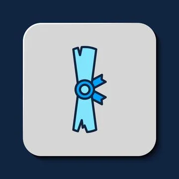 Filled outline Ancient papyrus scroll icon isolated on blue background Stock Illustration