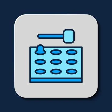 Filled outline Arcade game machine with hammer icon isolated on blue backgrou Stock Illustration