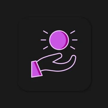 Filled outline Ball levitating above hand icon isolated on black background.. Ilustração Stock