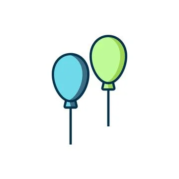 Filled outline Balloons with ribbon icon isolated on white background. Flat.. Stock Illustration