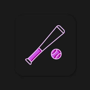 Filled outline Baseball bat with ball icon isolated on black background. Fl.. Stock Illustration