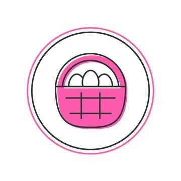Filled outline Basket with easter eggs icon isolated on white background. Happy Stock Illustration