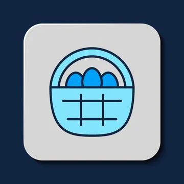 Filled outline Basket with easter eggs icon isolated on blue background. Happy Stock Illustration