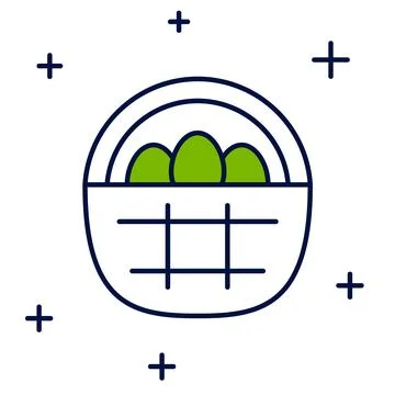 Filled outline Basket with easter eggs icon isolated on white background. H.. Stock Illustration