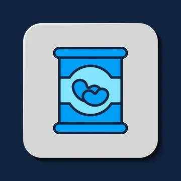 Filled outline Beans in can icon isolated on blue background.  Vector Stock Illustration