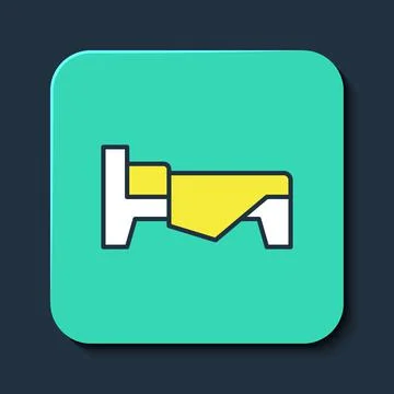 Filled outline Bed icon isolated on blue background. Turquoise square button Ilustración de archivo