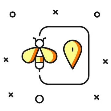 Filled outline Bee location map pin pointer icon isolated on white backgrou.. Stock Illustration