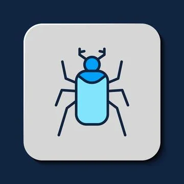Filled outline Beetle bug icon isolated on blue background.  Vector Stock Illustration