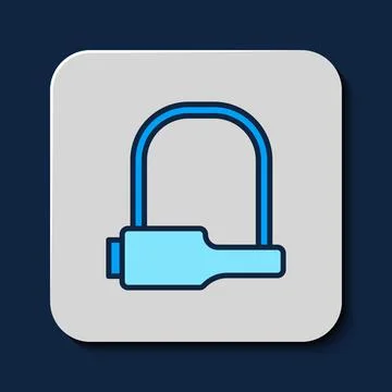 Filled outline Bicycle lock U shaped industrial icon isolated on blue background Stock Illustration