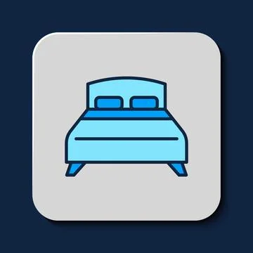 Filled outline Big bed for two or one person icon isolated on blue backgrou.. Stock Illustration