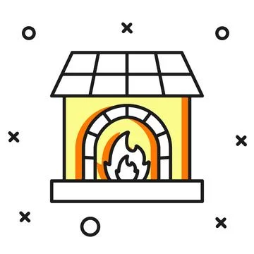 Filled outline Blacksmith oven icon isolated on white background. Flat fill.. Stock Illustration
