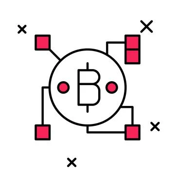 Filled outline Blockchain technology Bitcoin icon isolated on white background Illustrazione stock