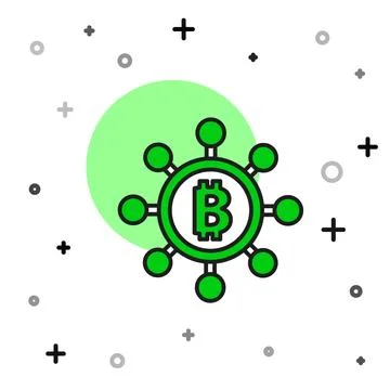 Filled outline Blockchain technology Bitcoin icon isolated on white background 스톡 일러스트