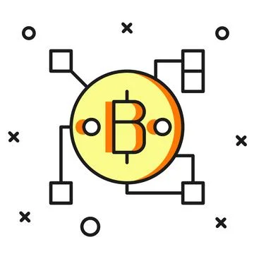 Filled outline Blockchain technology Bitcoin icon isolated on white backgro.. 스톡 일러스트