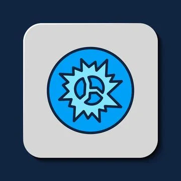 Filled outline Bomb explosion with shrapnel and fireball icon isolated on blue Stock Illustration