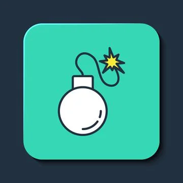 Filled outline Bomb ready to explode icon isolated on blue background. Turquoise イラスト素材