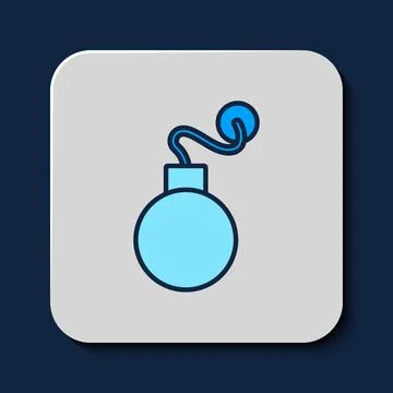 Filled outline Bomb ready to explode icon isolated on blue background. Vector Stock Illustration