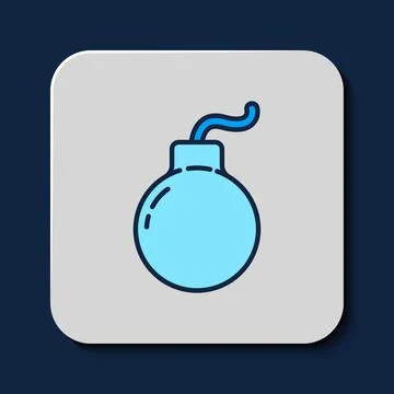 Filled outline Bomb ready to explode icon isolated on blue background. Vector イラスト素材