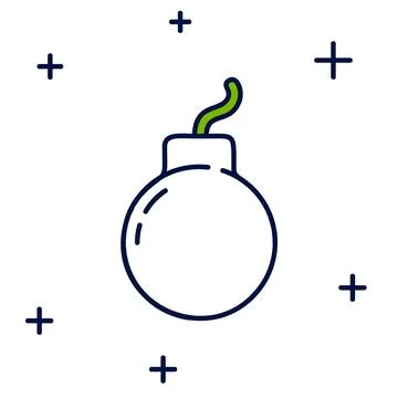 Filled outline Bomb ready to explode icon isolated on white background. Vecto Stock Illustration