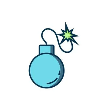 Filled outline Bomb ready to explode icon isolated on white background. Fla.. Illustrazione stock
