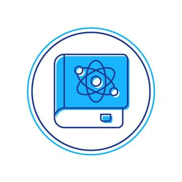 Filled outline Book about physics icon isolated on white background. Vector Illustrazione stock