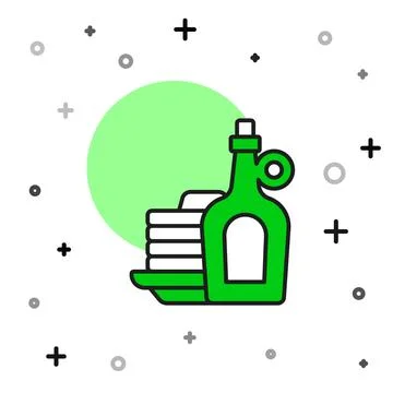 Filled outline Bottle of maple syrup with stack of pancakes icon isolated on  Stock Illustration