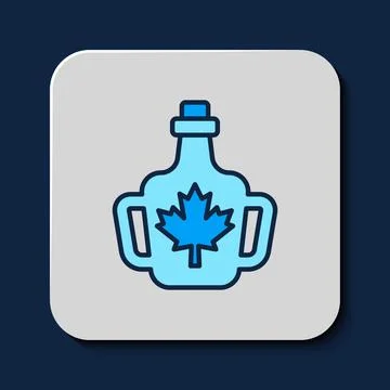 Filled outline Bottle of maple syrup icon isolated on blue background. Vector Stock Illustration