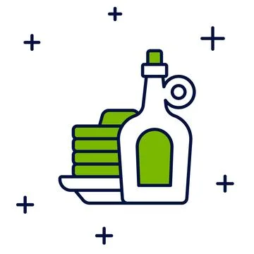 Filled outline Bottle of maple syrup with stack of pancakes icon isolated o.. Stock Illustration