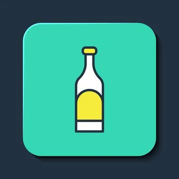Filled outline Bottle of wine icon isolated on blue background. Turquoise s.. Illustrazione stock