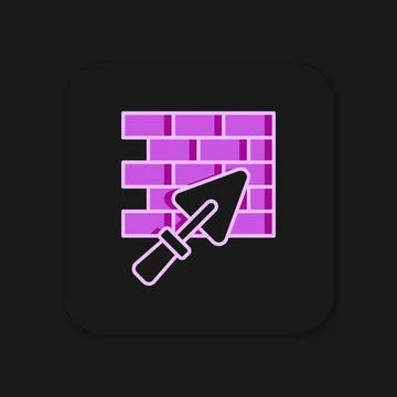 Filled outline Brick wall with trowel icon isolated on black background. Fl.. Stock Illustration