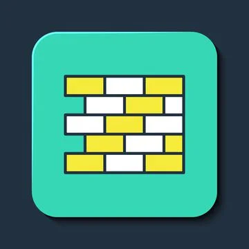 Filled outline Bricks icon isolated on blue background. Turquoise square button Illustrazione stock