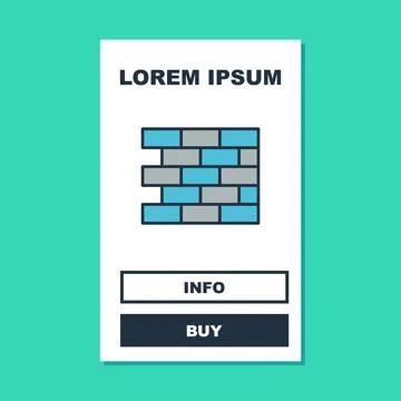 Filled outline Bricks icon isolated on turquoise background. Vector Stock Illustration