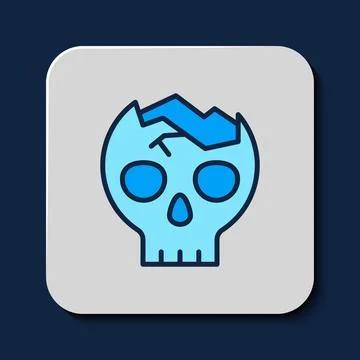 Filled outline Broken human skull icon isolated on blue background.  Vector Stock Illustration