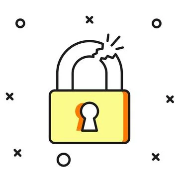 Filled outline Broken or cracked lock icon isolated on white background. Un.. Stock Illustration