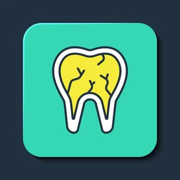 Filled outline Broken tooth icon isolated on blue background. Dental problem Illustrazione stock