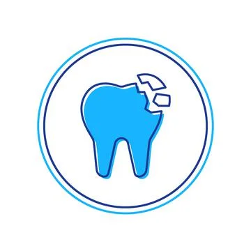 Filled outline Broken tooth icon isolated on white background. Dental problem Stockillustratie