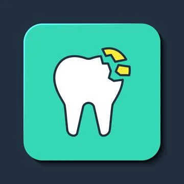 Filled outline Broken tooth icon isolated on blue background. Dental problem イラスト素材
