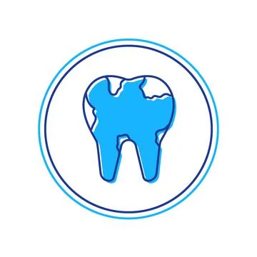 Filled outline Broken tooth icon isolated on white background. Dental problem Stockillustratie