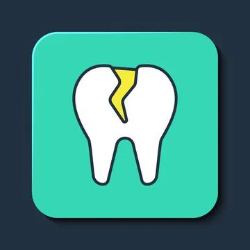 Filled outline Broken tooth icon isolated on blue background. Dental problem Stock Illustration