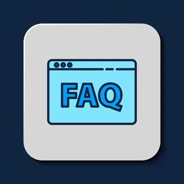 Filled outline Browser FAQ icon isolated on blue background. Internet communi 库存插图