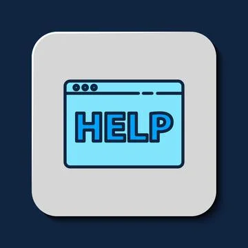 Filled outline Browser help icon isolated on blue background. Internet Ilustración de archivo