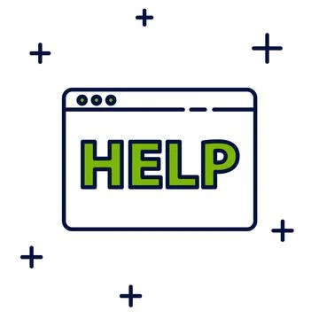 Filled outline Browser help icon isolated on white background. Internet Stockillustratie